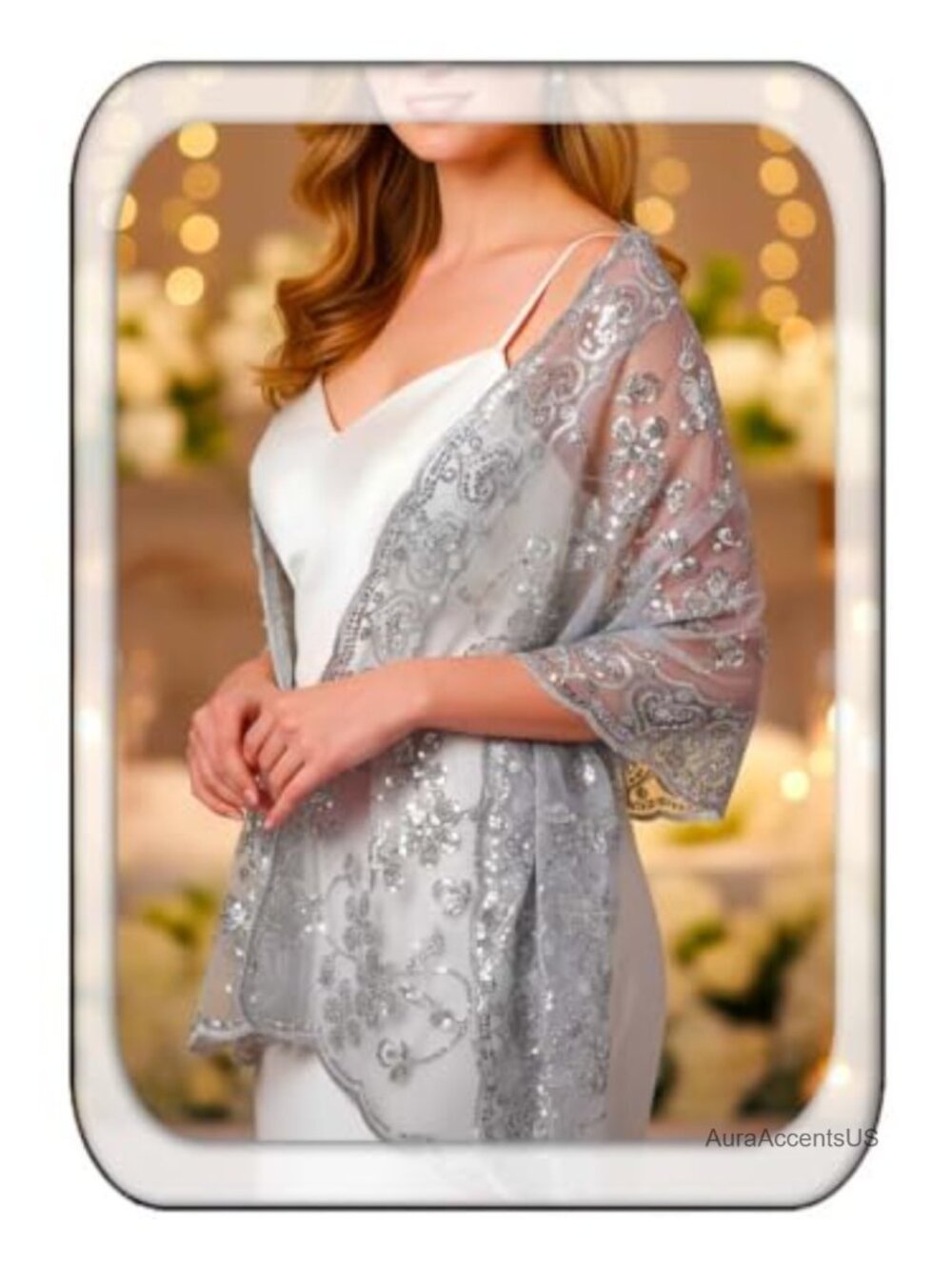 Sequin Sheer Shawl & Wrap for Evening Dress Wedding Scarf Women Brides